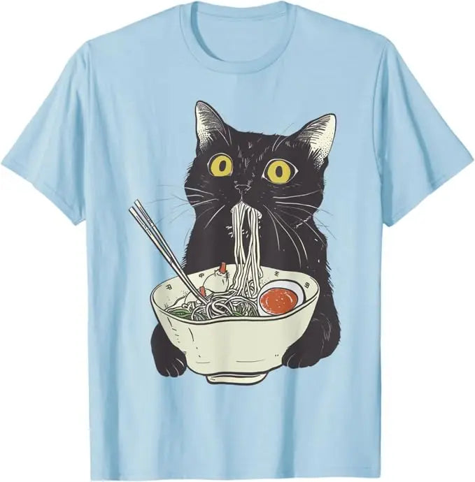 Curious Cat Eating Ramen T-shirt