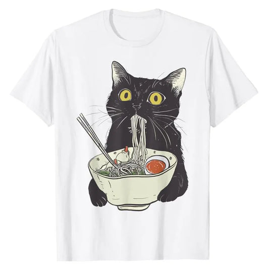 Curious Cat Eating Ramen T-shirt