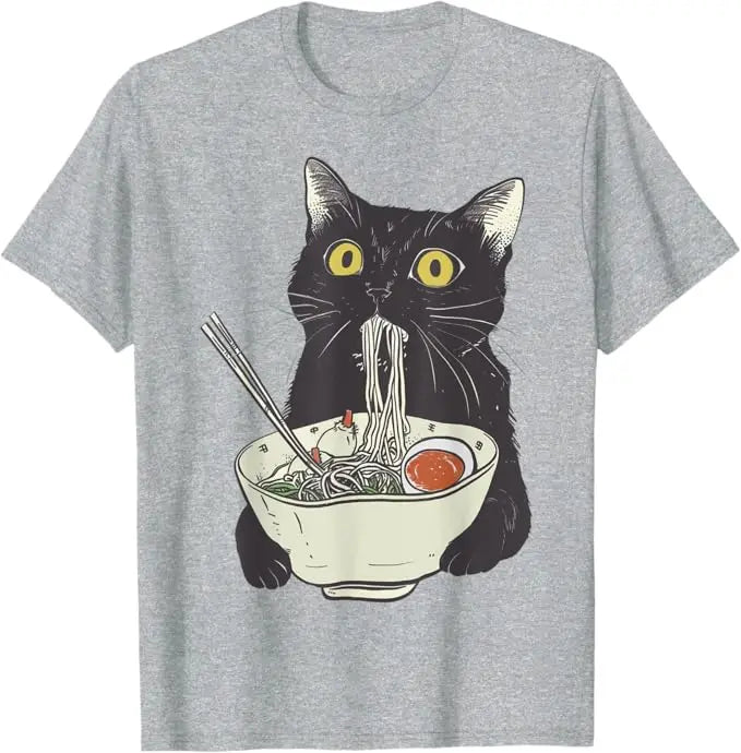 Curious Cat Eating Ramen T-shirt