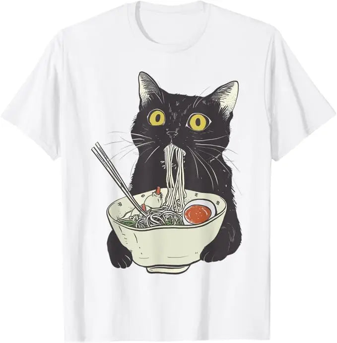 Curious Cat Eating Ramen T-shirt