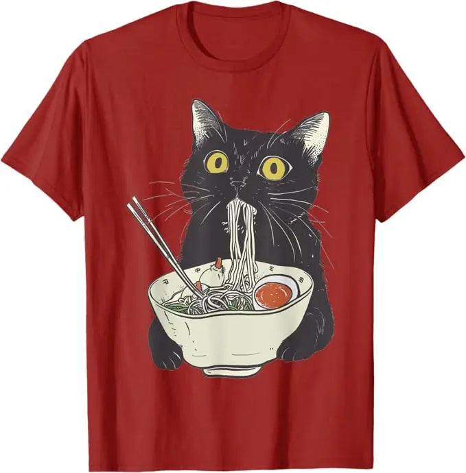 Curious Cat Eating Ramen T-shirt